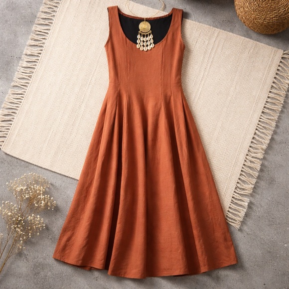 Sleeveless Scoop Neck Midi Dress in Rust! Georgeous colour! Very nice drape! - Picture 4 of 6